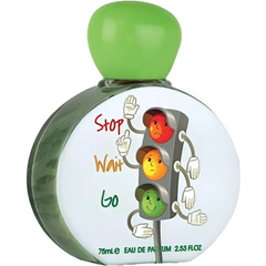 Groene verkeerslichtparfumfles Lattafa Stop Wait Go met cartoonhanden