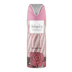 Roze en zilveren parfum spray van Lattafa Washwashah Deodorant