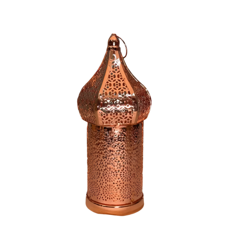 Ornate copper-colored LED Lantaarn Marokkaans in rosé kleurig design