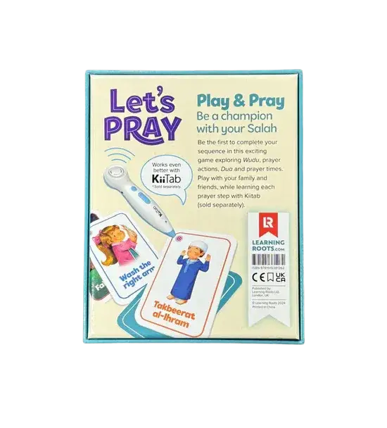 Let’s pray the fun salah game doos met geïllustreerde gebedskaarten en een wit elektronisch leerhulpmiddel