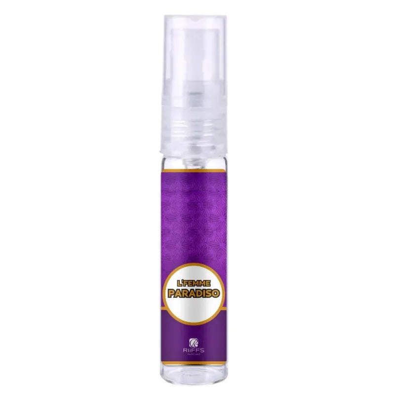 Purple en goud parfumatomaire van L’femme Paradiso voor luxe geurervaring