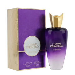L’femme Paradiso parfum set met paarse en gouden fles en doos