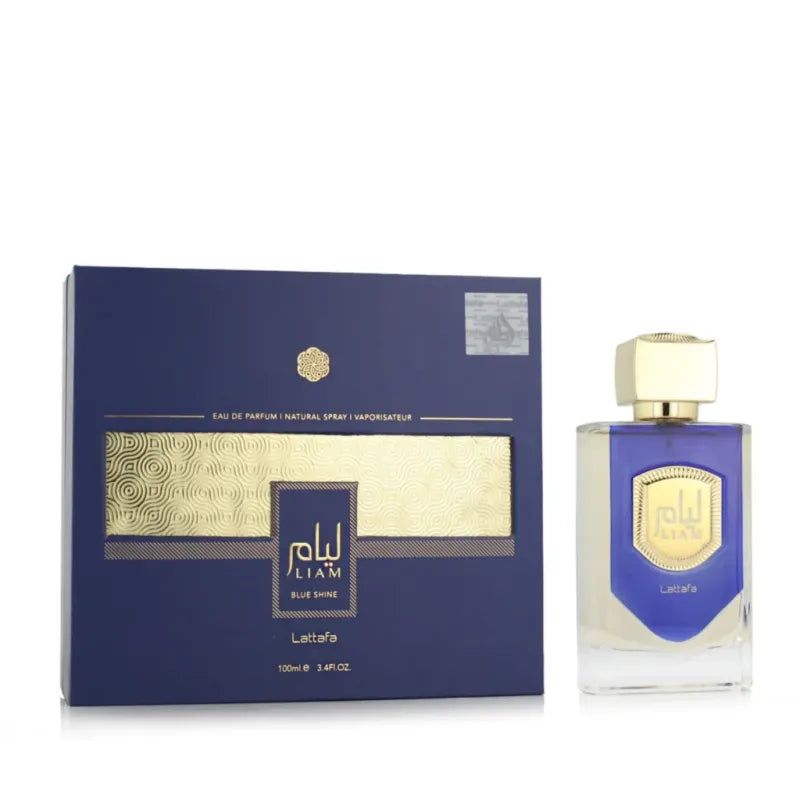 Blauw en goud parfumset Liam Blue Shine Lattafa voor een luxe geurervaring