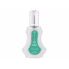 Zilveren parfum spray flesje met groene label en dop, 42 ml, voor Lovely Sprayfles 35ml