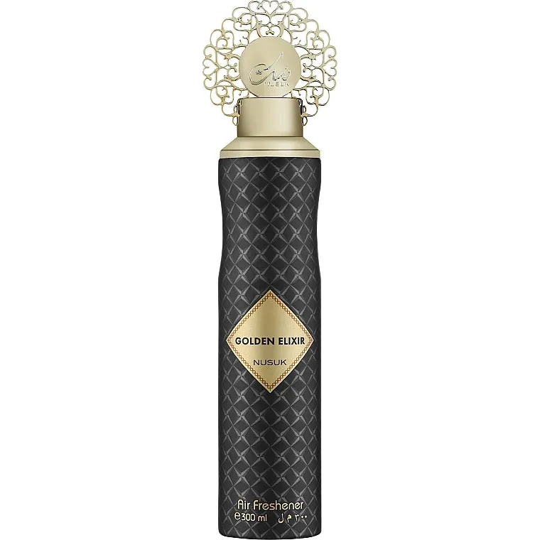 Zwarte en gouden luchtverfrisser met ornamentale dop voor ajwa oud en frisse Arabische geur