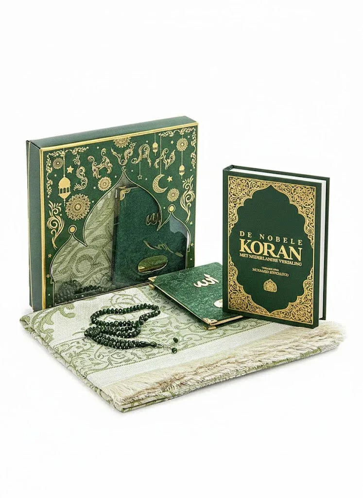 Luxe cadeauset (koran nederlands, gebedskleed, Yasin boekje en tasbih) - Islamboekhandel.nl
