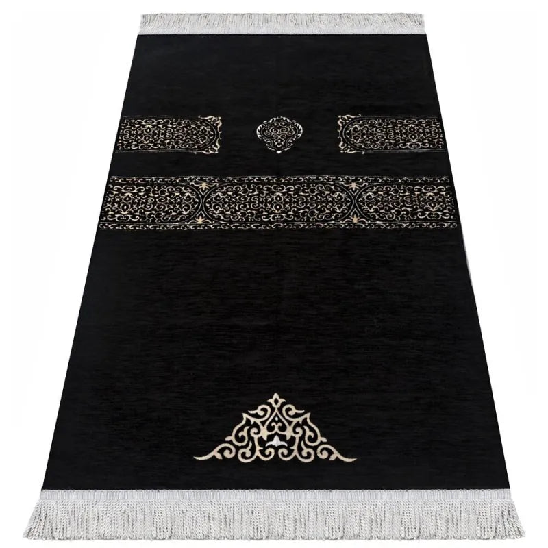 Luxe gebedskleed zwart met kaaba patroon Ikranur
