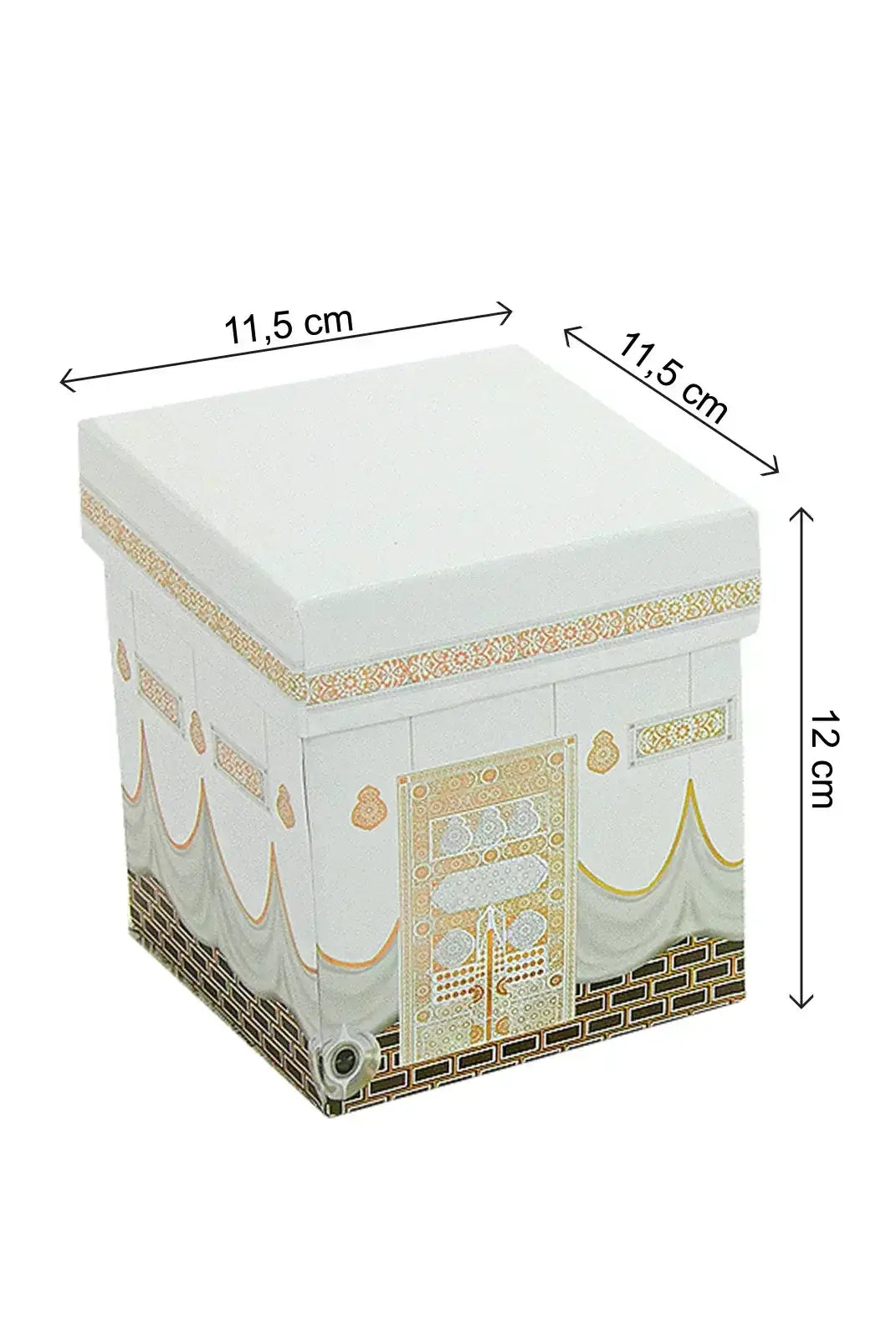 Witte kartonnen cadeaubox met goudkleurige kaabapatronen, 11,5 x 11,5 x 12 cm voor luxe kaaba cadeauset