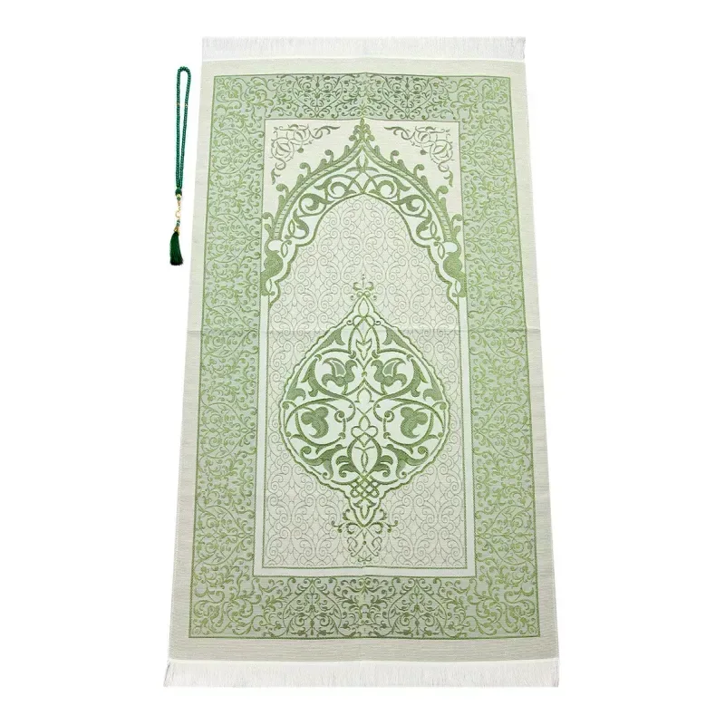 Luxe Kaaba cadeauset met groen/witte gebedskleed, tasbih, koran arabisch, parfum en dadels - Islamboekhandel.nl