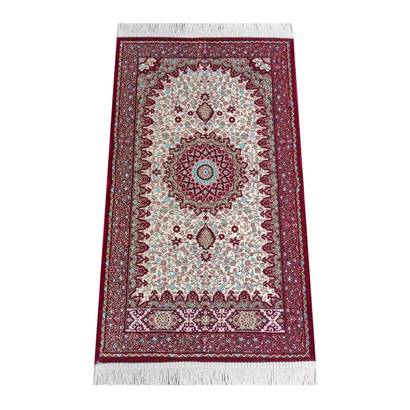 Ornate burgundy en crème medaillon patroon op Luxe Ottomaanse Chenille Gebedskleed