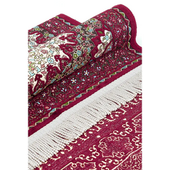 Ornate burgundy en witte geprinte luxe Ottomaanse Chenille Gebedskleed met franjes