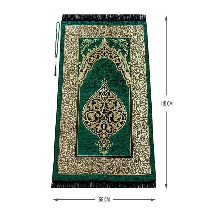 Luxe Ottomaanse Chenille Gebedskleed + tasbih -Groen