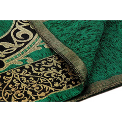 Ornate luxe Ottomaanse Chenille gebedskleed in emerald groen met gouden arabesken