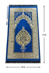 Luxe Ottomaanse Chenille Gebedskleed + tasbih -Marineblauw - Islamboekhandel.nl