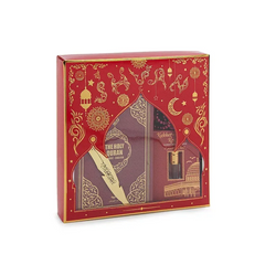 Luxe rode cadeauset met een engels/arabische koran en parfum - Islamboekhandel.nl