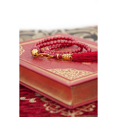 Luxe rode cadeauset met prayer beads en engels Arabische Koran op decoratief boek