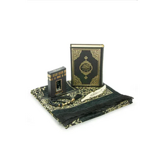 Luxe zwarte cadeauset gebedskleed, tasbih, koran arabisch/engels en parfum - Islamboekhandel.nl