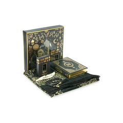 Luxe zwarte cadeauset gebedskleed, tasbih, koran arabisch/engels en parfum - Islamboekhandel.nl