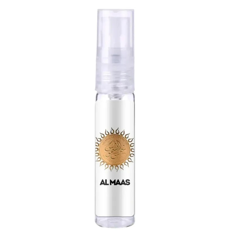 Heldere glazen sprayfles met goudkleurig logo en merknaam al maas voor product al maas
