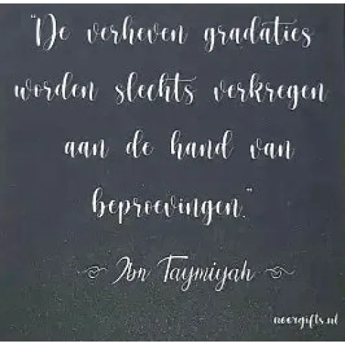 Magneetbordje met tekst zwart toont een donkergrijze achtergrond met witte sierlijke cursieve arabische wijsheid van ibn taymiyah