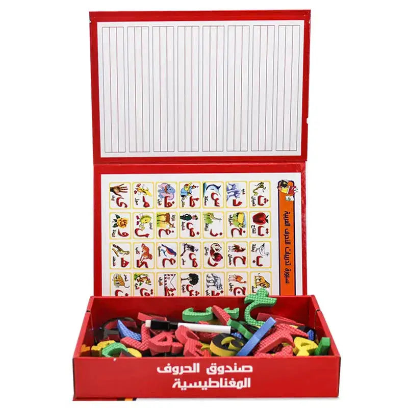 Rood magnetisch doosje met kleurrijke arabische alfabet magneten voor magnetisch arabisch alfabet en schrijfspel