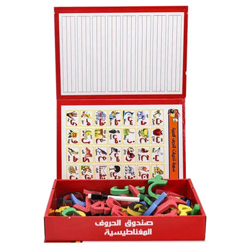 Rood magnetisch doosje met kleurrijke arabische alfabet magneten voor magnetisch arabisch alfabet en schrijfspel
