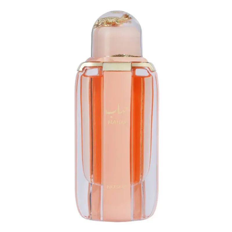 Mahab Nusuk parfumfles met oranje en heldere glas en gouden dop