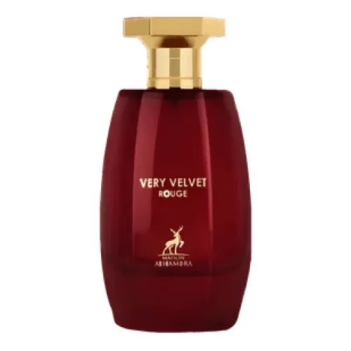 Dieprode parfumfles met gouden dop, Very Velvet Rouge van Al Haramain