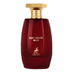 Dieprode parfumfles met gouden dop, Very Velvet Rouge van Al Haramain