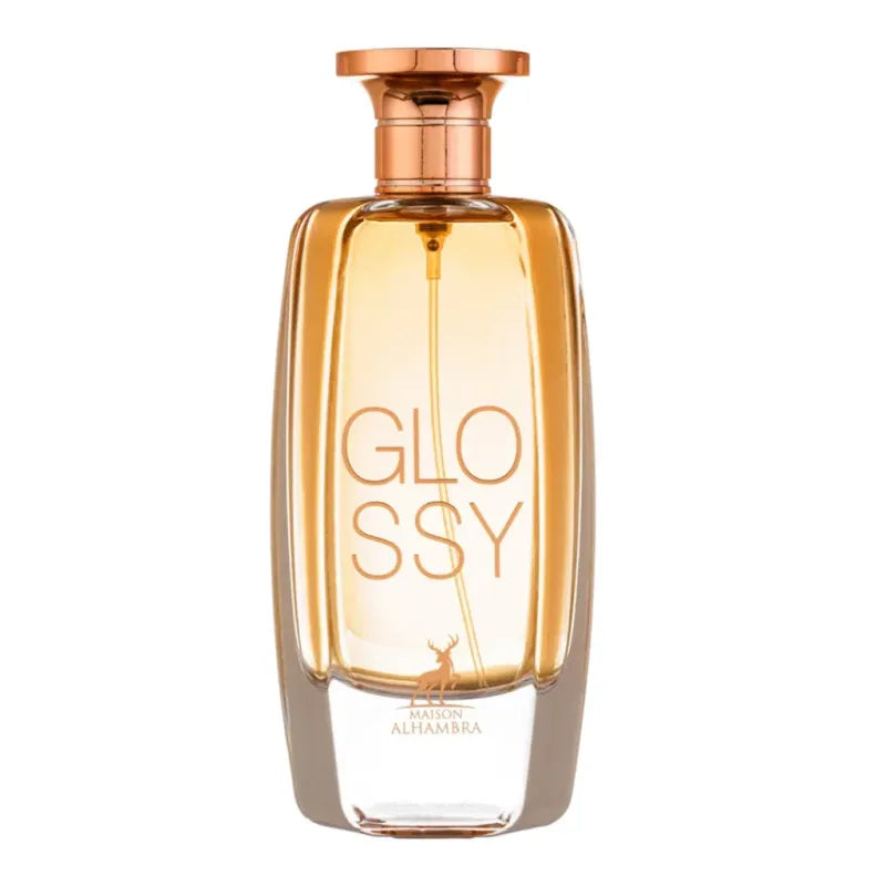 Elegante parfumfles van Maison Alhambra Glossy met rosegouden dop en glossy tekst