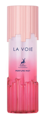 Een elegant roze gradient bodymistflesje met geribbelde glazen ontwerp en bijpassende dop van maison alhambra