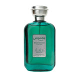 Een strak, rechthoekig groene glazen fles met een zilveren dop en label makhsous for men van mamasik, manasik makhsouse grey product