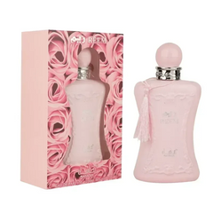 Pink matte-finish parfumflesje manasik reem met zilveren dop en tassel in vrouwensilhouetvorm