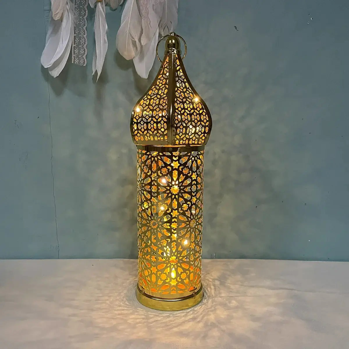 Marokkaans Lantaarn met LED licht -goudkleurig - Islamboekhandel.nl