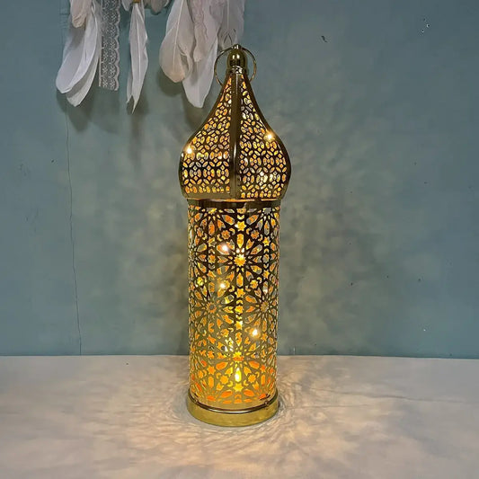 Marokkaans Lantaarn met LED licht -goudkleurig - Islamboekhandel.nl