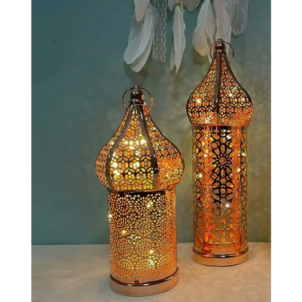 Marokkaans Lantaarn met LED licht -Rosé kleurig - Islamboekhandel.nl
