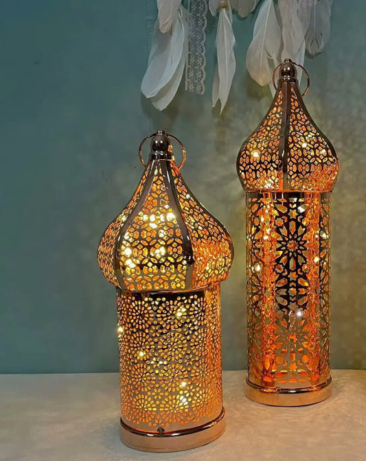 Marokkaans Lantaarn met LED licht -Rosé kleurig - Islamboekhandel.nl