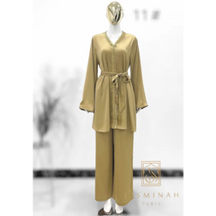 Gouden satijnen tuniek en broek set van Marrakech twinset voor elegante stijl