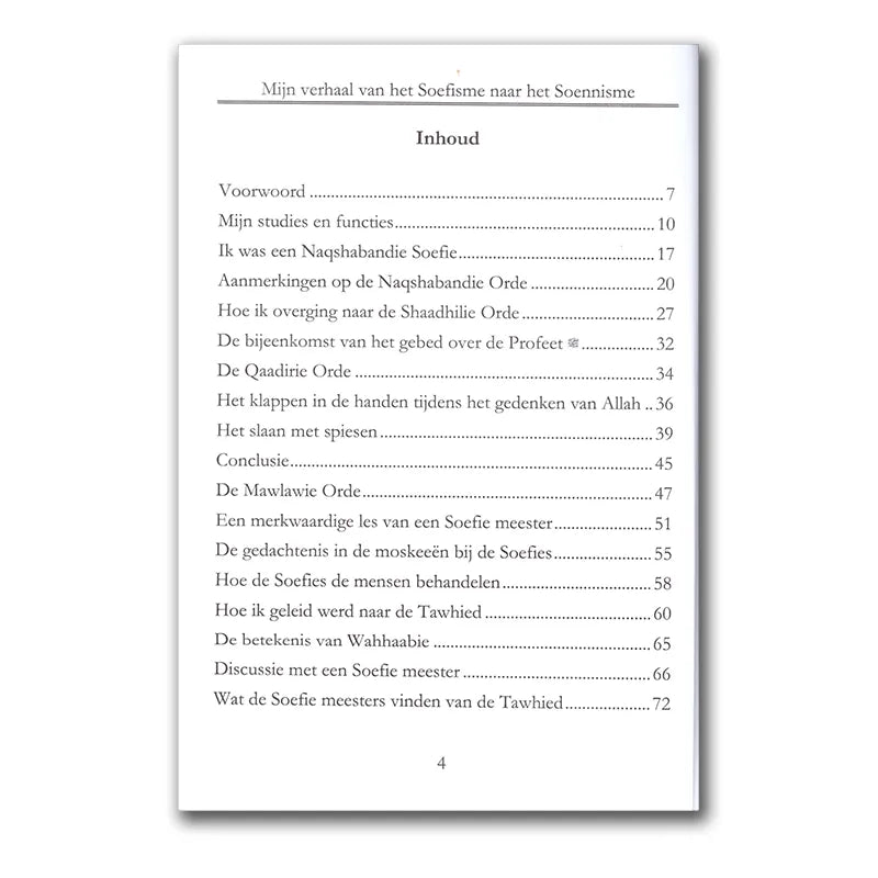 Alt-tekst voor afbeelding van inhoudsopgave van mijn reis van het soefisme naar het soennisme met shaykh Mohammed Bin Jamil