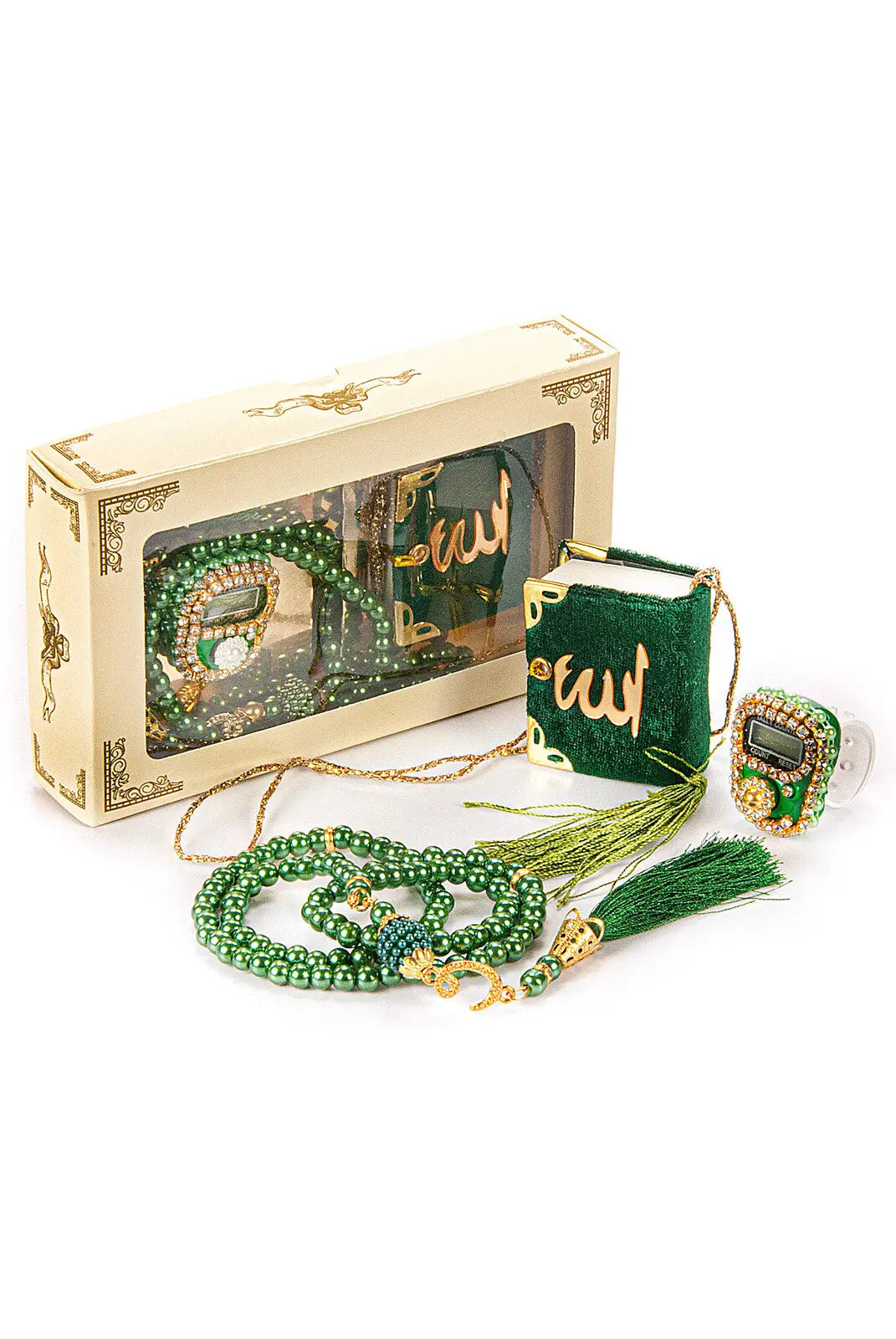 Mini Cadeauset koran/tasbih -groen - Islamboekhandel.nl