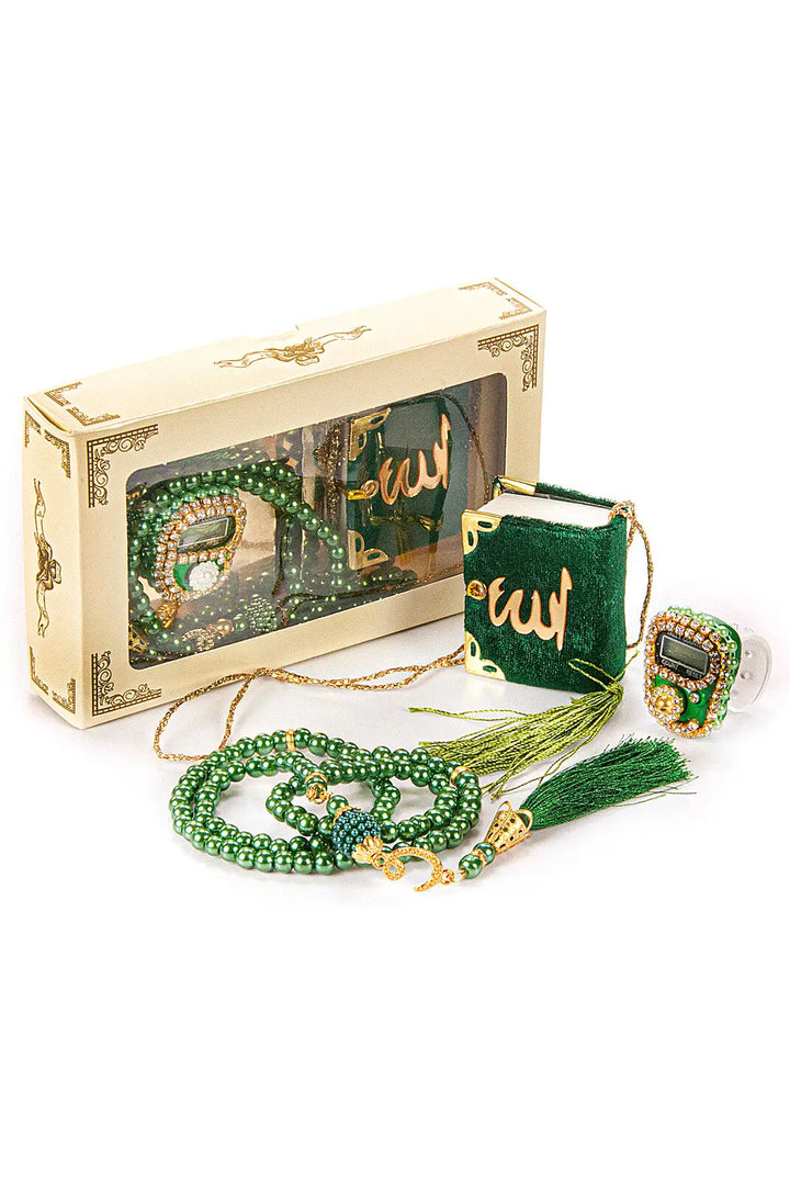Mini Cadeauset koran/tasbih -groen - Islamboekhandel.nl
