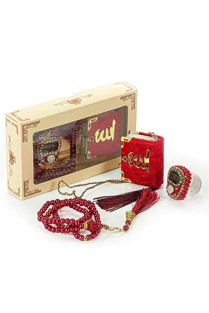 Mini Cadeauset koran/tasbih -rood - Islamboekhandel.nl