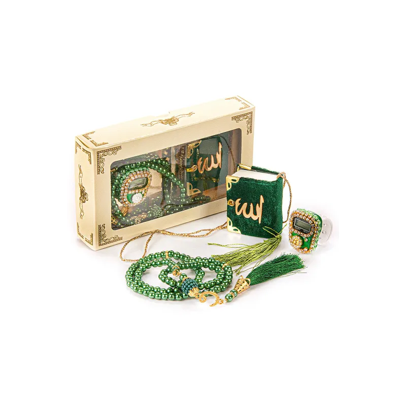 Islamitische cadeauset met groene gebedskralen en accessoires, mini cadeauset koran