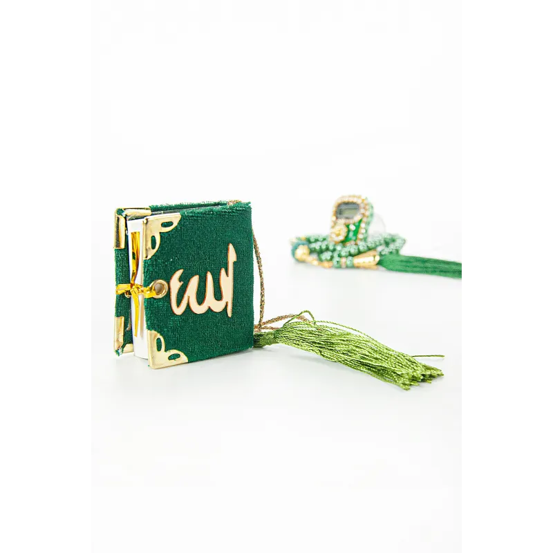 Groene en gouden mini cadeauset Koran met decoratieve tassel voor tasbih