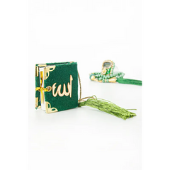 Groene en gouden mini cadeauset Koran met decoratieve tassel voor tasbih