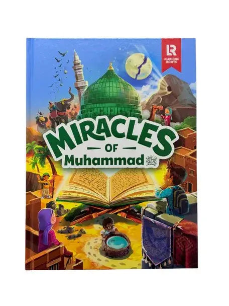 Children’s book miracles of muhammad saw with vibrant illustrated cover featuring open quran and islamic architecture