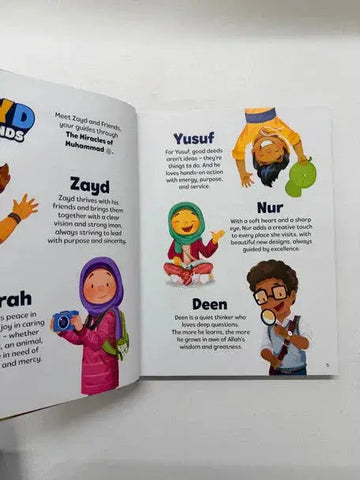 Open kinderverhaalboek miracles of muhammad saw met kleurrijke illustraties van yusuf nur en deen