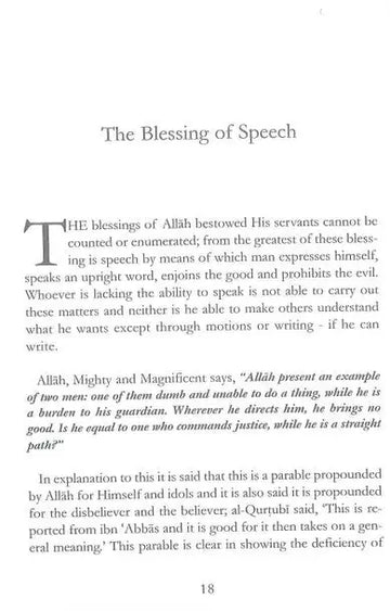 Een pagina uit het boek muslim unification at time of crises met de titel the blessing of speech in zwart-wit serif lettertype
