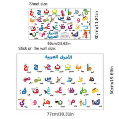 Kleurige arabische alfabet muurstickers met speelse dierenillustraties bij elke letter voor kinderkamerdecoratie