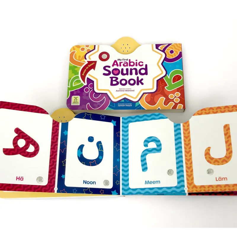 Open interactief Arabisch geluidboek met kleurrijke pagina’s voor de eerste Arabische geluidservaring